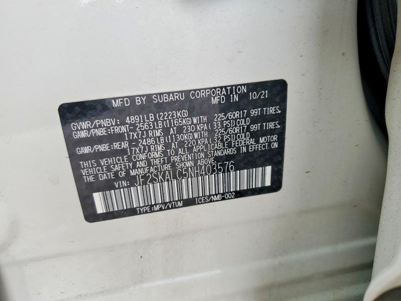 61757876 :رقم المزاد ، JF2SKALC5NH403576 vin ، 2022 Subaru Forester مزاد بيع