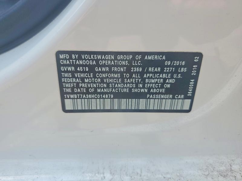 59651496 :رقم المزاد ، 1VWBT7A36HC014879 vin ، 2017 Volkswagen Passat مزاد بيع