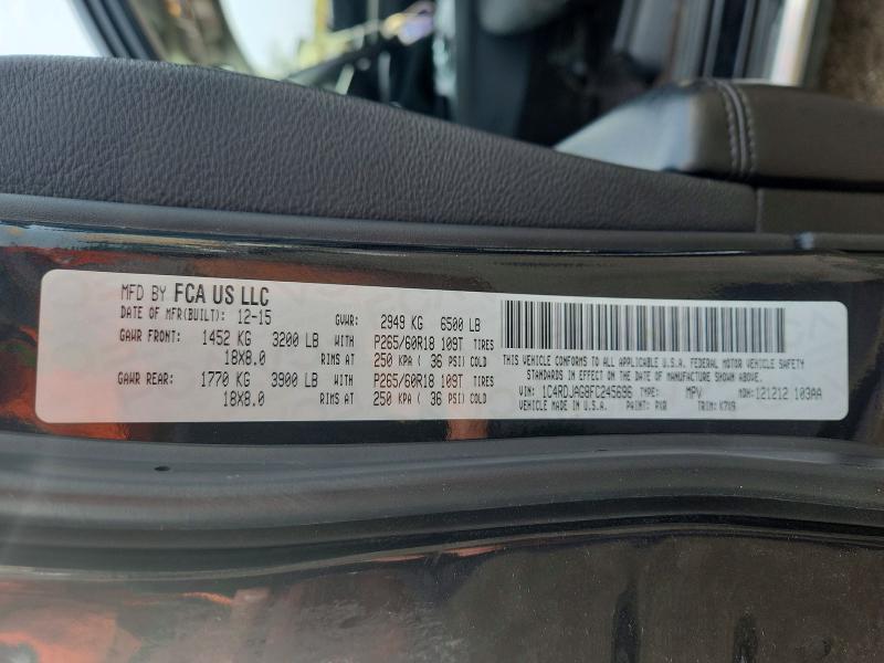 Aukcja sprzedaży 2015 Dodge Durango, vin: 1C4RDJAG8FC245696, numer aukcji: 62246776