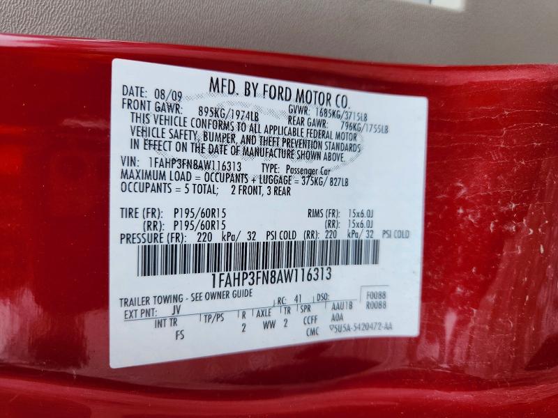 2010 Ford Focus მანქანა იყიდება აუქციონზე, vin: 1FAHP3FN8AW116313, აუქციონის ნომერი: 60245936
