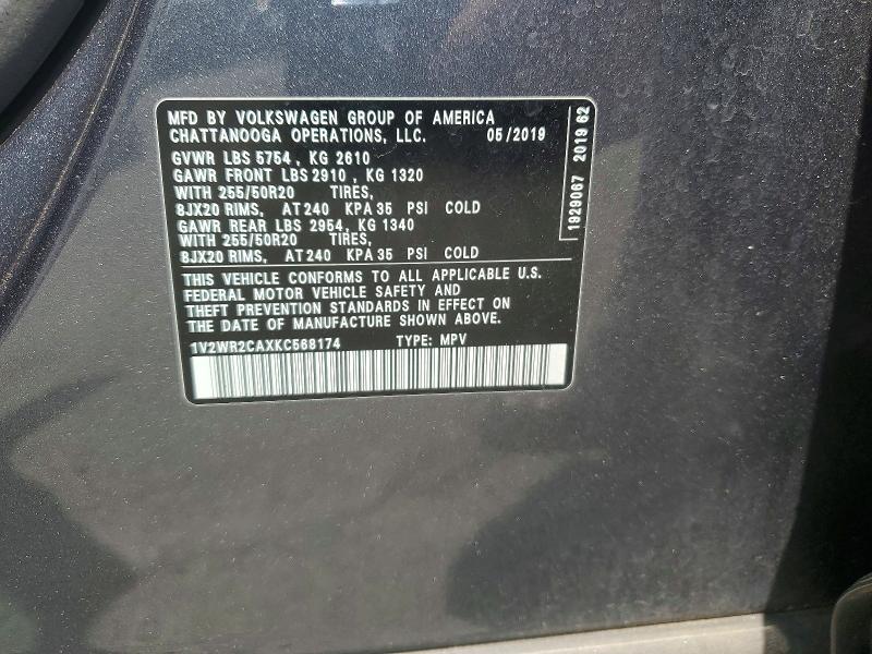Aukcja sprzedaży 2019 Volkswagen Atlas, vin: 1V2WR2CAXKC568174, numer aukcji: 59679966