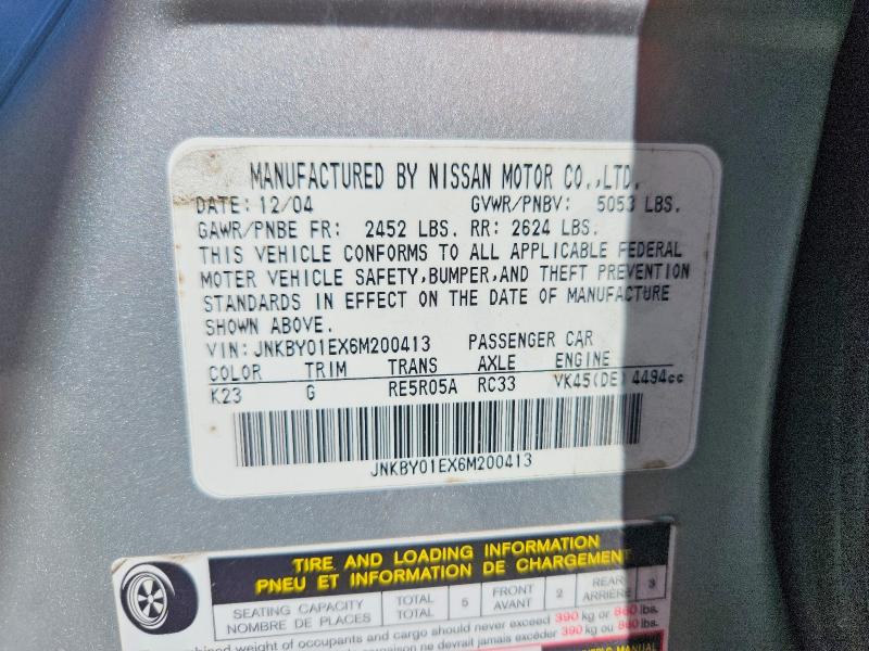 2006 Infiniti M45 მანქანა იყიდება აუქციონზე, vin: JNKBY01EX6M200413, აუქციონის ნომერი: 60652786