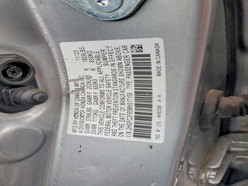 Продажа на аукционе авто 2021 Honda Civic, vin: 2HGFC2F65MH517158, номер лота: 62212876