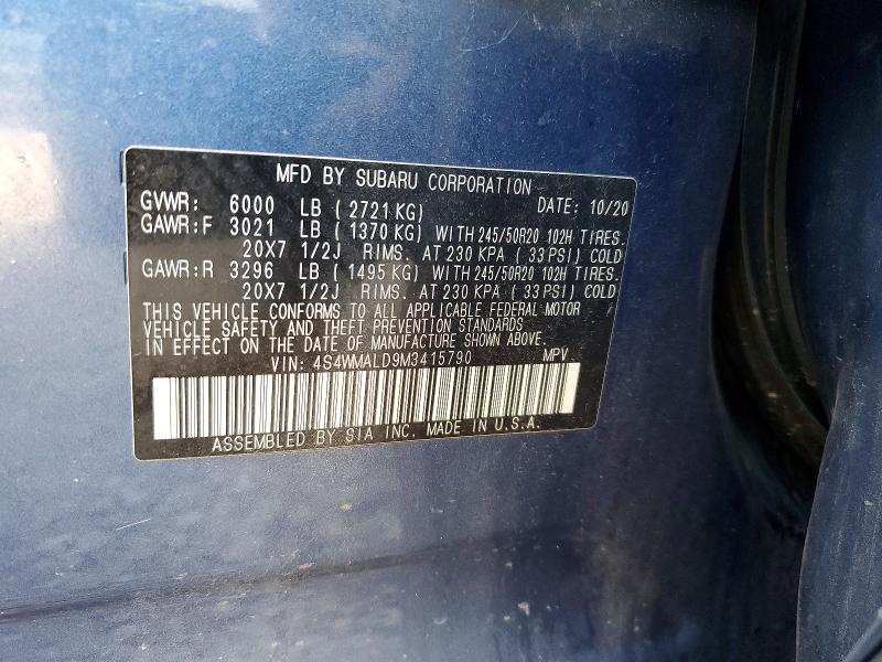Продаж на аукціоні авто 2021 Subaru Ascent, vin: 4S4WMALD9M3415790, номер лоту: 60813546