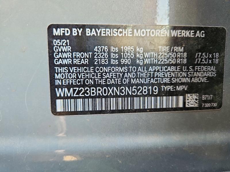 2022 Mini Cooper მანქანა იყიდება აუქციონზე, vin: WMZ23BR0XN3N52819, აუქციონის ნომერი: 60622816