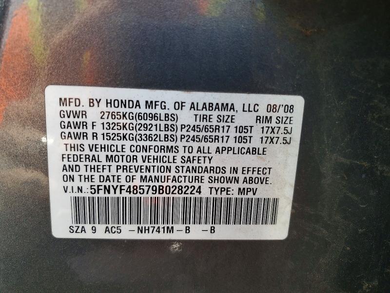 Продажа на аукционе авто 2009 Honda Pilot, vin: 5FNYF48579B028224, номер лота: 60001696