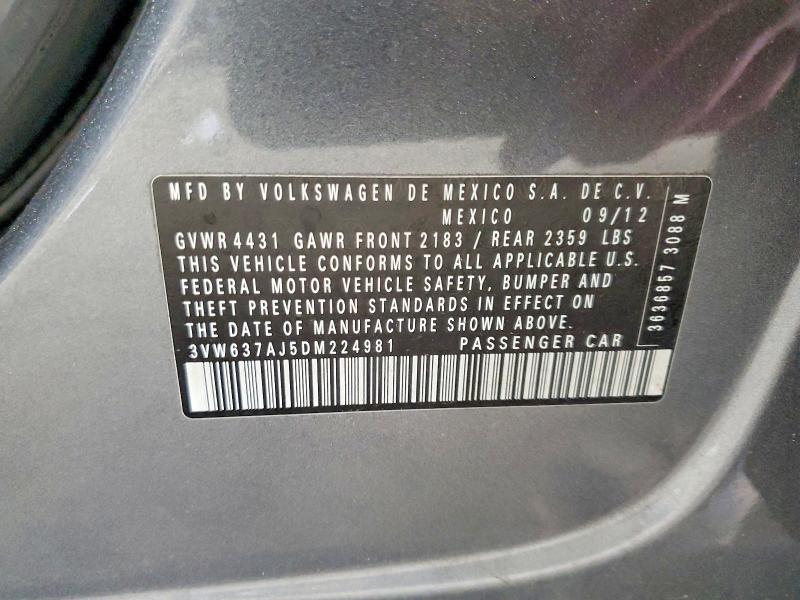Продаж на аукціоні авто 2013 Volkswagen Jetta, vin: 3VW637AJ5DM224981, номер лоту: 61987476