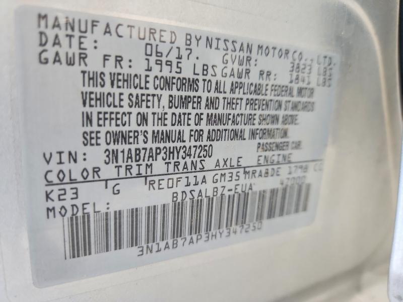 62301216 :رقم المزاد ، 3N1AB7AP3HY347250 vin ، 2017 Nissan Sentra مزاد بيع