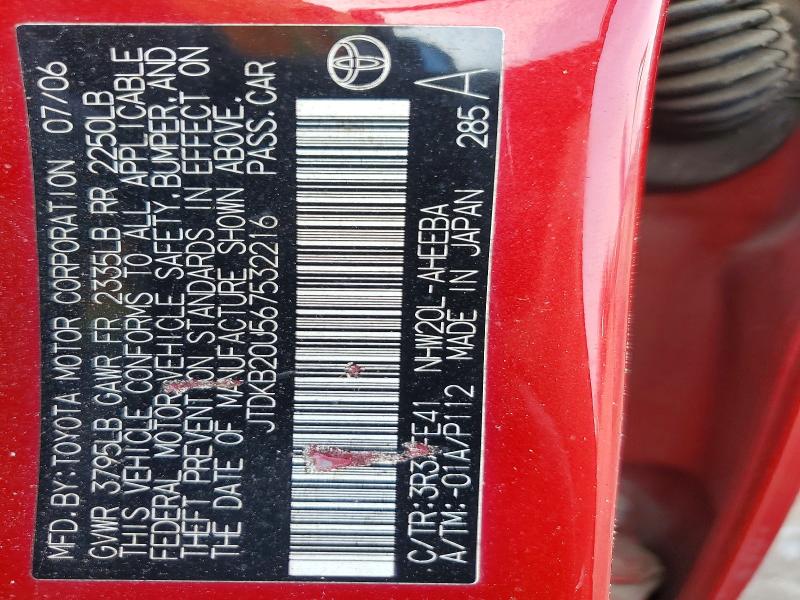 Aukcja sprzedaży 2006 Toyota Prius, vin: JTDKB20U567532216, numer aukcji: 59071856