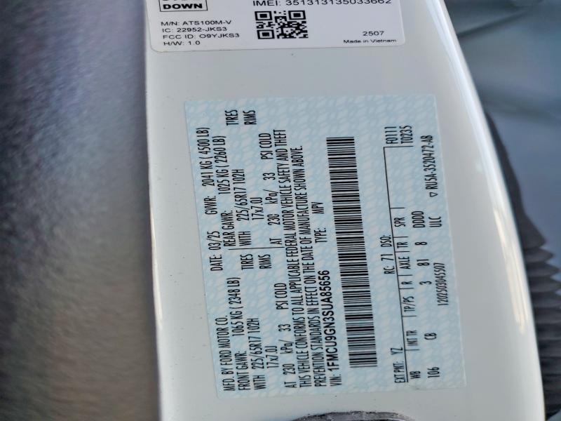 2025 Ford Escape მანქანა იყიდება აუქციონზე, vin: 1FMCU9GN3SUA85656, აუქციონის ნომერი: 60508686
