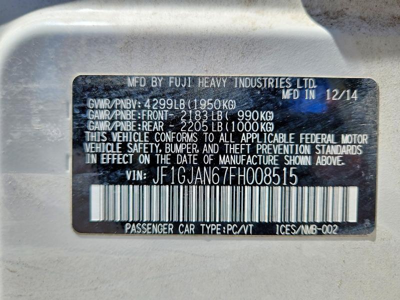 2015 Subaru Impreza მანქანა იყიდება აუქციონზე, vin: JF1GJAN67FH008515, აუქციონის ნომერი: 60849156