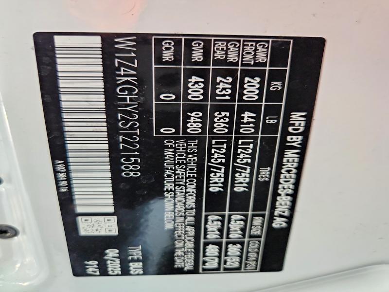 2025 Mercedes-benz Sprinter მანქანა იყიდება აუქციონზე, vin: W1Z4KGHY2ST221588, აუქციონის ნომერი: 59794586