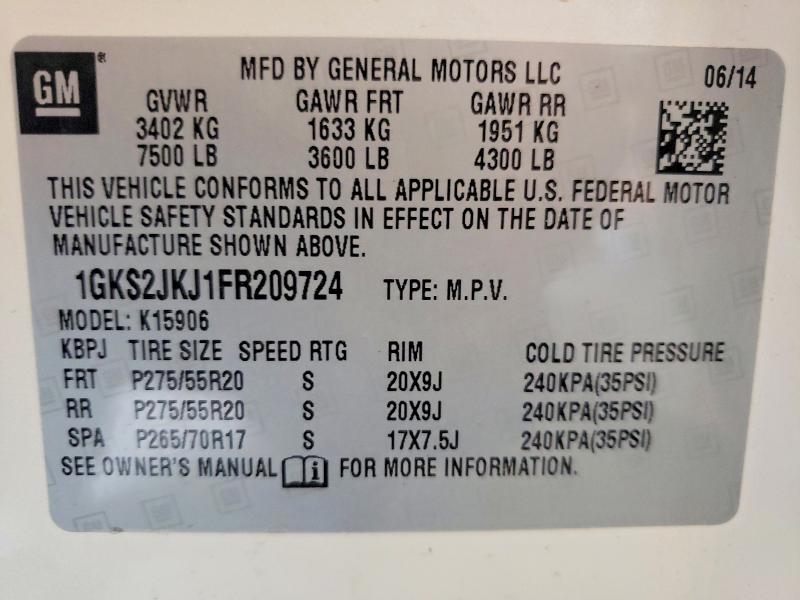 2015 Gmc Yukon Xl მანქანა იყიდება აუქციონზე, vin: 1GKS2JKJ1FR209724, აუქციონის ნომერი: 58592686