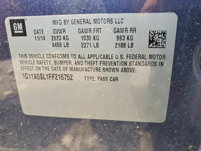Продажа на аукционе авто 2015 Chevrolet Malibu, vin: 1G11A5SL1FF216752, номер лота: 62639106