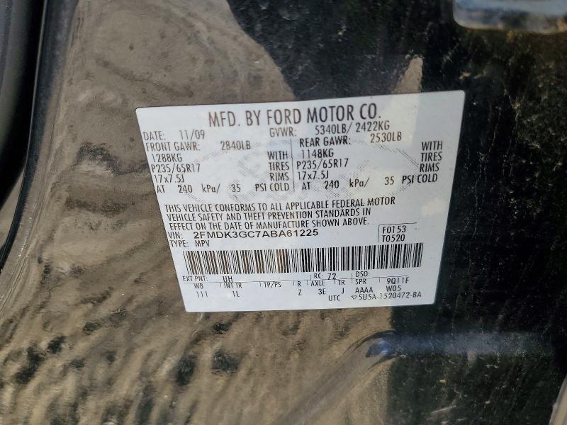 62131656 :رقم المزاد ، 2FMDK3GC7ABA61225 vin ، 2010 Ford Edge مزاد بيع