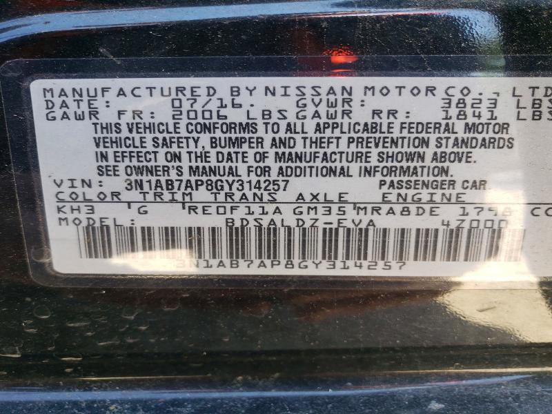 2016 Nissan Sentra მანქანა იყიდება აუქციონზე, vin: 3N1AB7AP8GY314257, აუქციონის ნომერი: 59998336