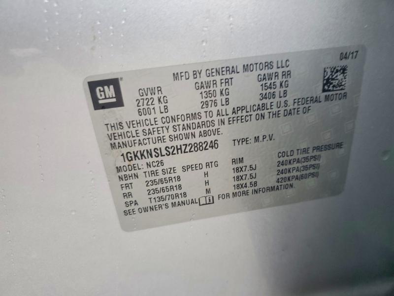 2017 Gmc Acadia მანქანა იყიდება აუქციონზე, vin: 1GKKNSLS2HZ288246, აუქციონის ნომერი: 59988716