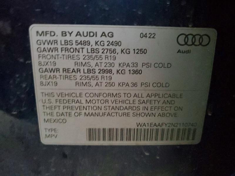 Продаж на аукціоні авто 2022 Audi Q5, vin: WA1EAAFY2N2110740, номер лоту: 62054376