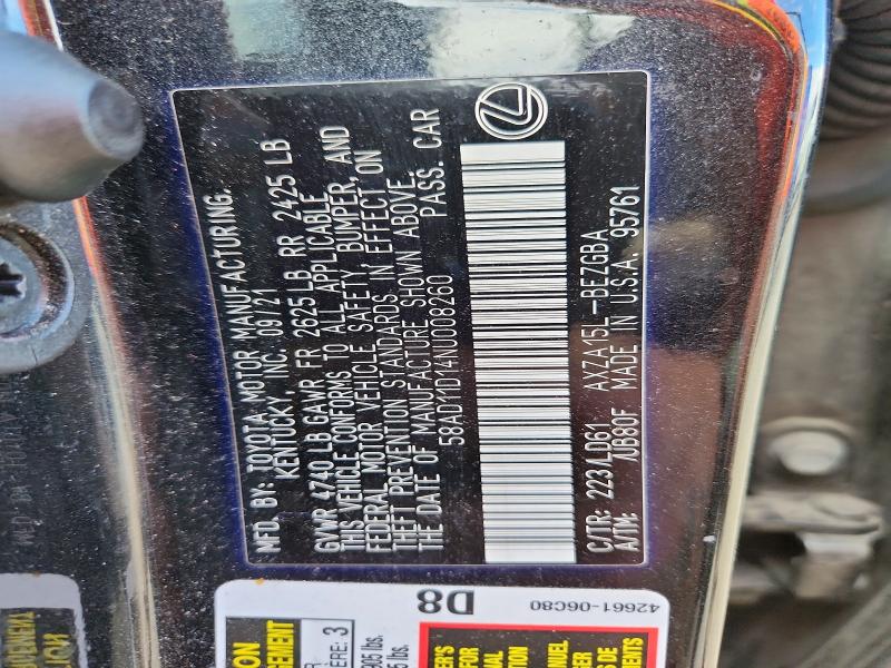Продажа на аукционе авто 2022 Lexus Es 250, vin: 58AD11D14NU008260, номер лота: 60165946
