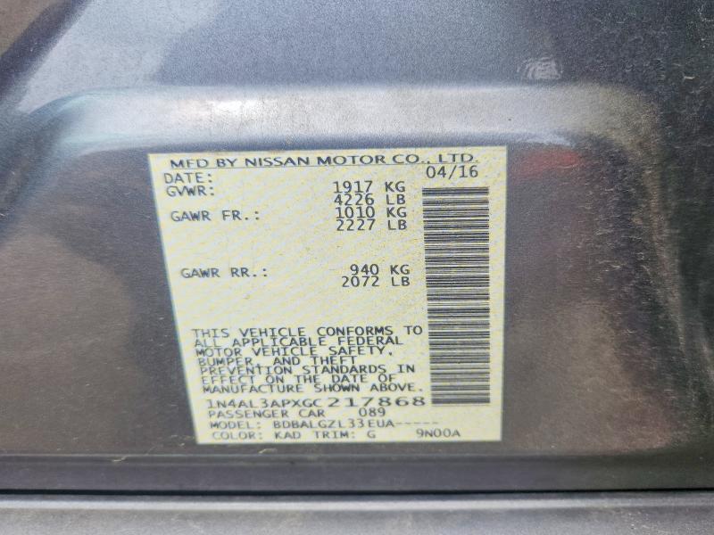 Aukcja sprzedaży 2016 Nissan Altima, vin: 1N4AL3APXGC217868, numer aukcji: 61232306