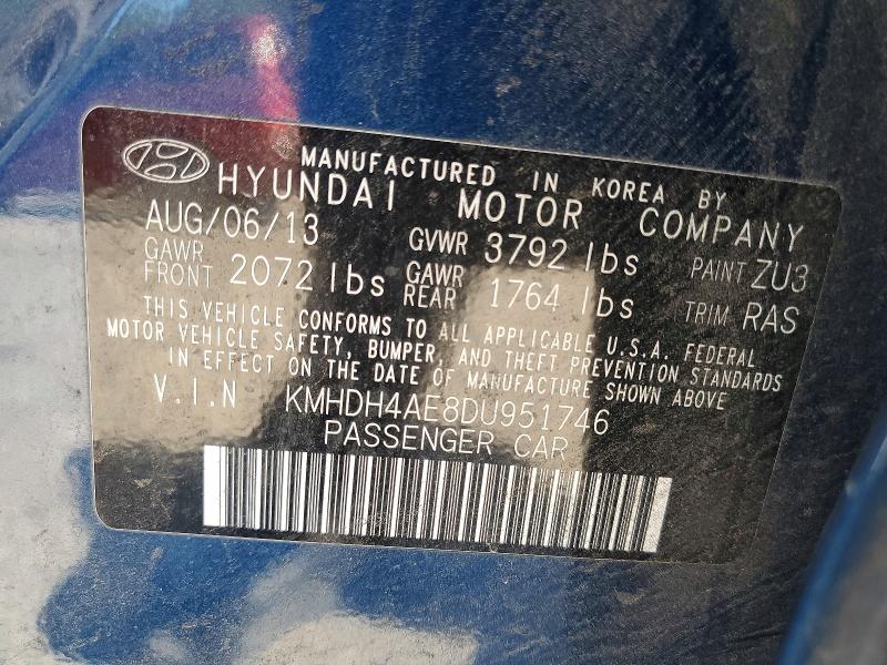 Продажа на аукционе авто 2013 Hyundai Elantra, vin: KMHDH4AE8DU951746, номер лота: 61007826