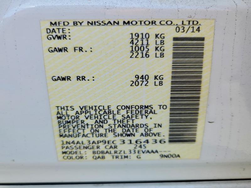 Aukcja sprzedaży 2014 Nissan Altima, vin: 1N4AL3AP9EC316436, numer aukcji: 63033256