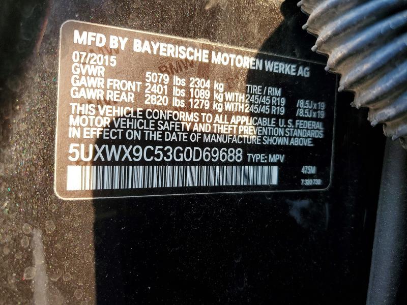 Aukcja sprzedaży 2016 Bmw X3, vin: 5UXWX9C53G0D69688, numer aukcji: 62827476