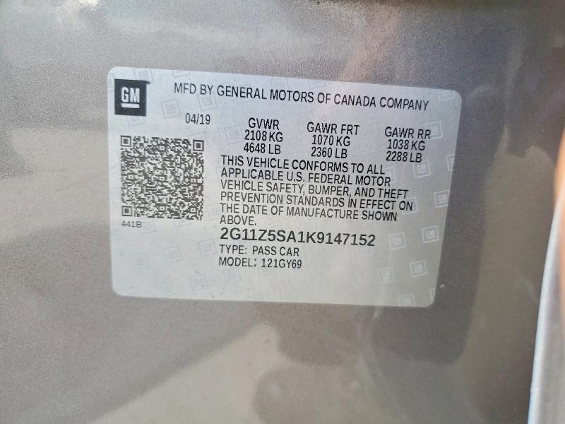 60580936 :رقم المزاد ، 2G11Z5SA1K9147152 vin ، 2019 Chevrolet Impala مزاد بيع