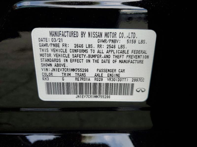 60641376 :رقم المزاد ، JN1EV7CR1MM755296 vin ، 2021 Infiniti Q50 مزاد بيع