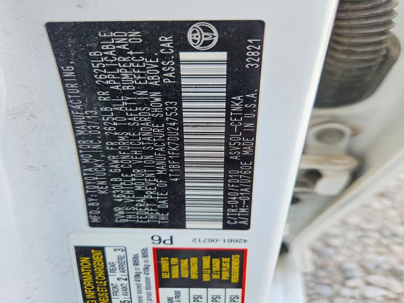 62344646 :رقم المزاد ، 4T1BF1FK7DU247533 vin ، 2013 Toyota Camry مزاد بيع