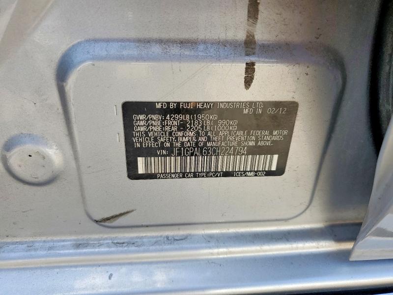 Aukcja sprzedaży 2012 Subaru Impreza, vin: JF1GPAL63CH224794, numer aukcji: 85613975