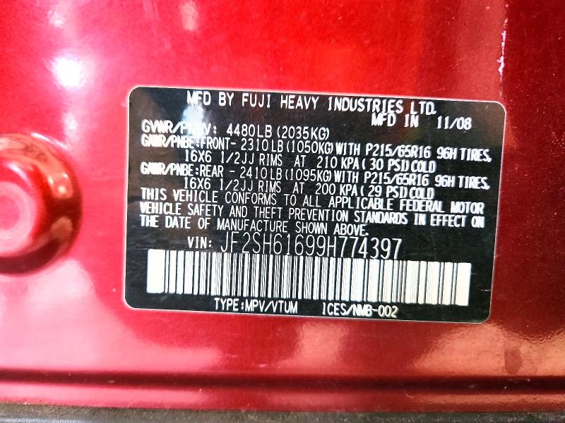 Продаж на аукціоні авто 2009 Subaru Forester, vin: JF2SH61699H774397, номер лоту: 61282916