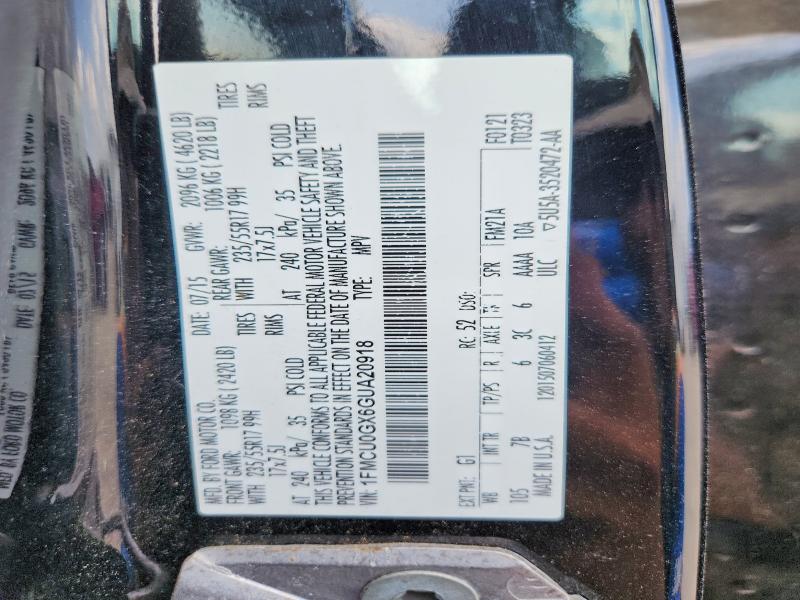 2016 Ford Escape მანქანა იყიდება აუქციონზე, vin: 1FMCU0GX6GUA20918, აუქციონის ნომერი: 59713606