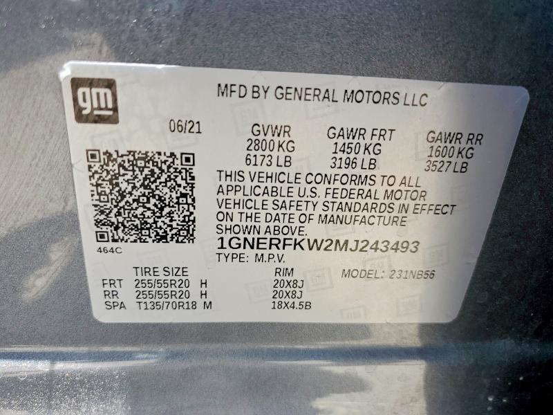 Aukcja sprzedaży 2021 Chevrolet Traverse, vin: 1GNERFKW2MJ243493, numer aukcji: 61623776