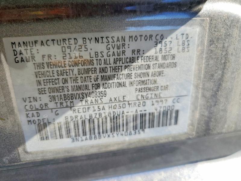 2025 Nissan Sentra მანქანა იყიდება აუქციონზე, vin: 3N1AB8BVXSY408359, აუქციონის ნომერი: 62975446