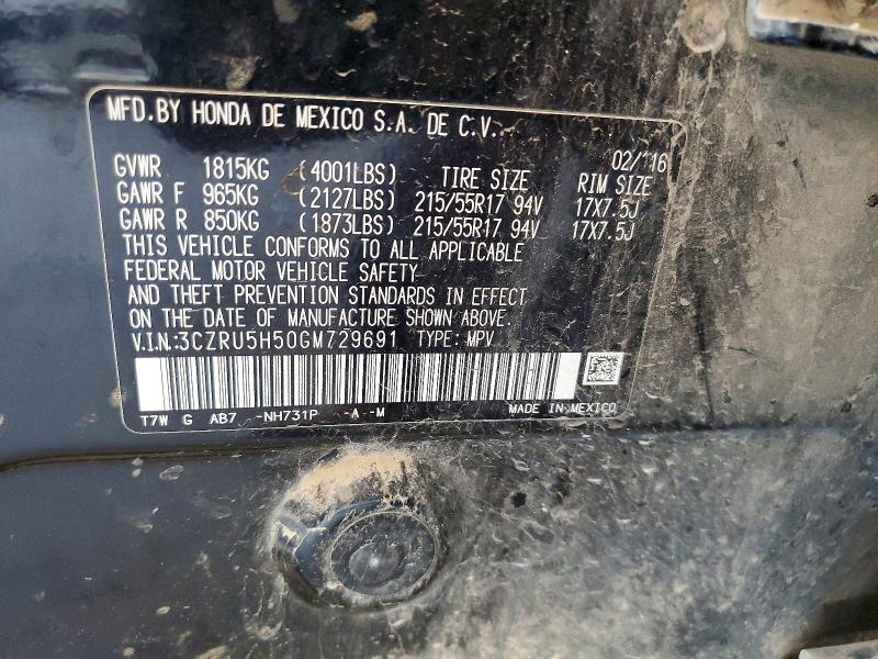 2016 Honda Hr-v მანქანა იყიდება აუქციონზე, vin: 3CZRU5H50GM729691, აუქციონის ნომერი: 59297366
