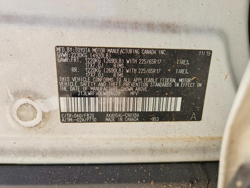 Продаж на аукціоні авто 2020 Toyota Rav4, vin: 2T3LWRFV0LW054028, номер лоту: 61707136