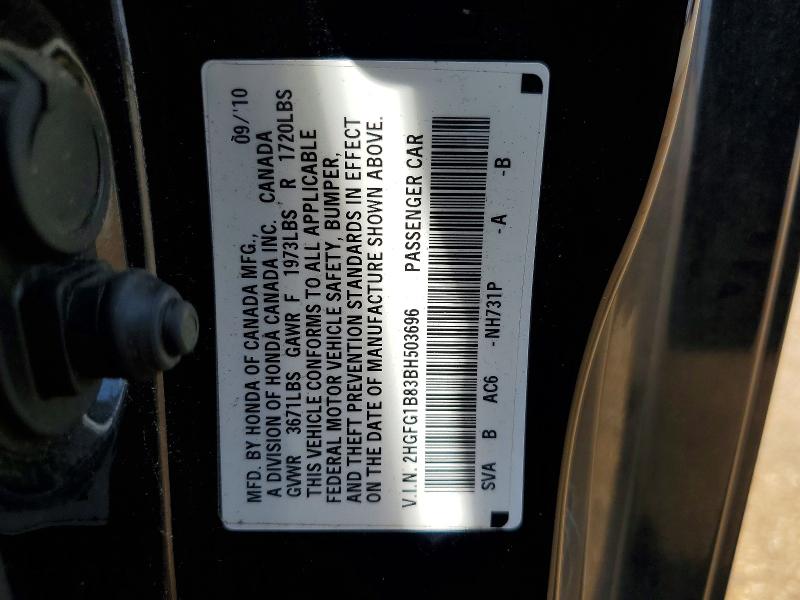 2011 Honda Civic მანქანა იყიდება აუქციონზე, vin: 2HGFG1B83BH503696, აუქციონის ნომერი: 62913936