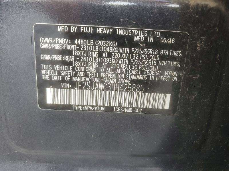 60319686 :رقم المزاد ، JF2SJAWC3HH425885 vin ، 2017 Subaru Forester مزاد بيع