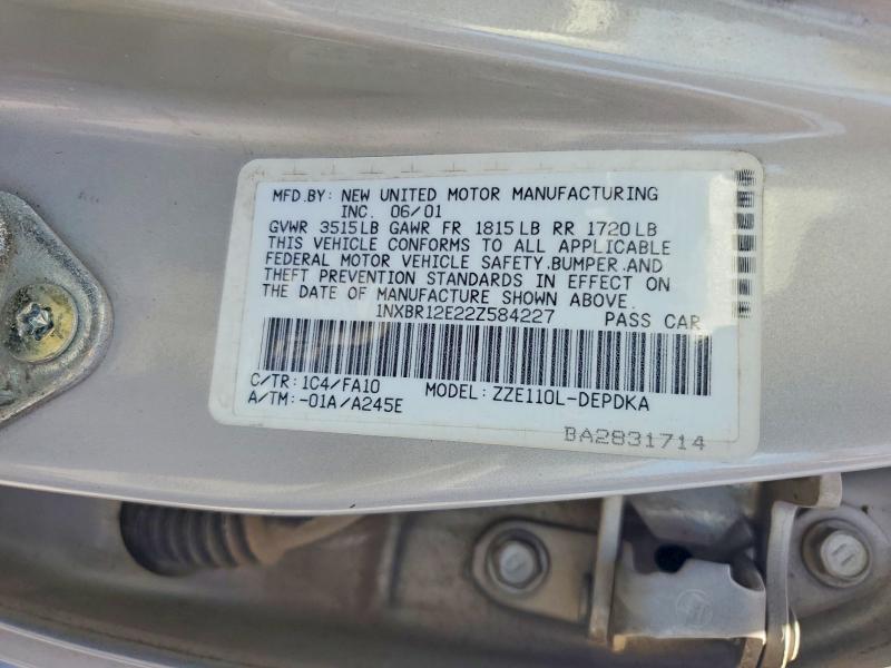 2002 Toyota Corolla მანქანა იყიდება აუქციონზე, vin: 1NXBR12E22Z584227, აუქციონის ნომერი: 60064226
