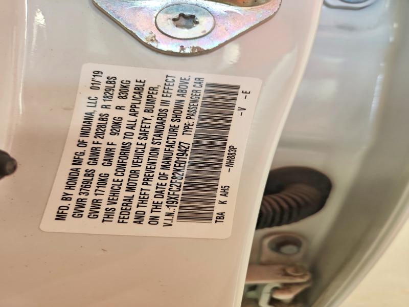 63197236 :رقم المزاد ، 19XFC2F82KE019427 vin ، 2019 Honda Civic مزاد بيع