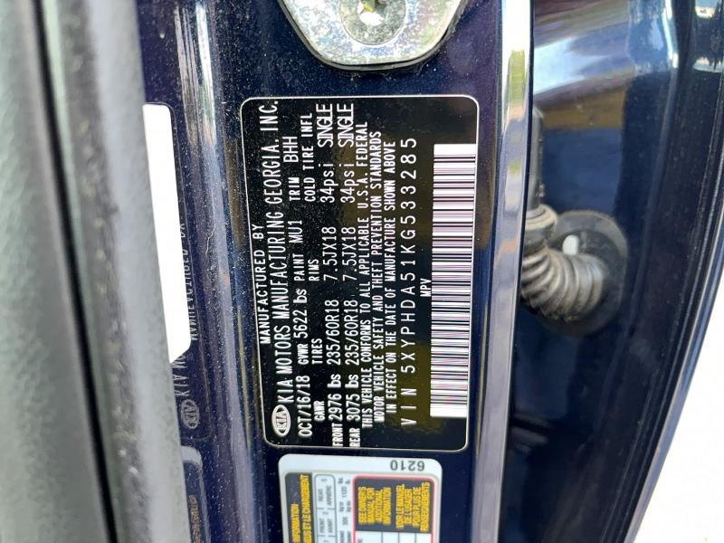 63664546 :رقم المزاد ، 5XYPHDA51KG533285 vin ، 2019 Kia Sorento مزاد بيع
