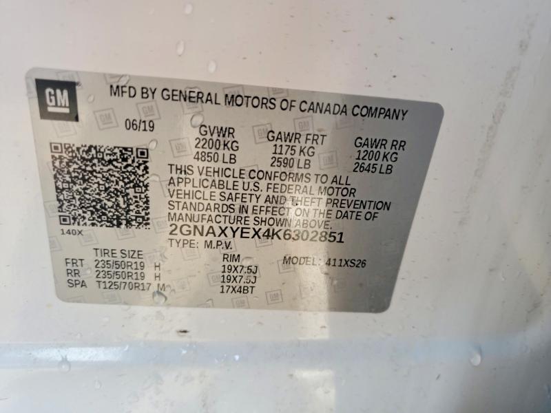 Продажа на аукционе авто 2019 Chevrolet Equinox, vin: 2GNAXYEX4K6302851, номер лота: 56874386