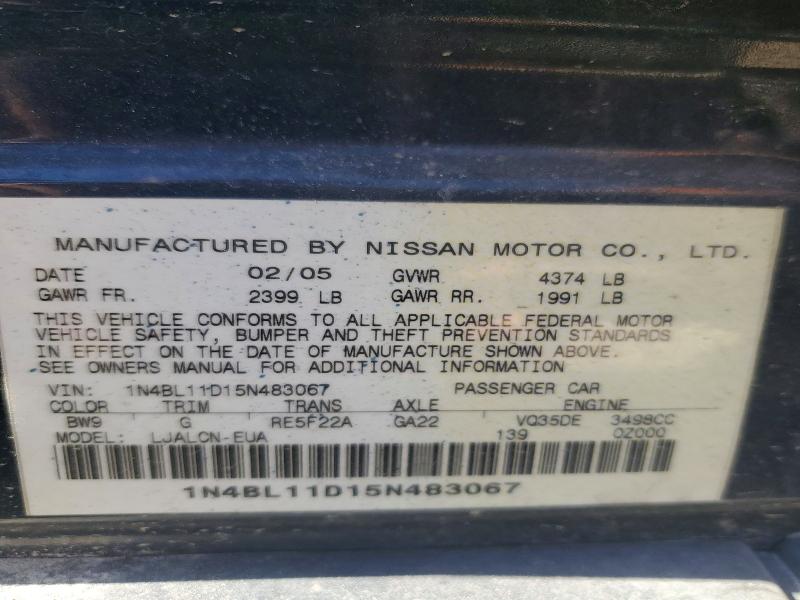 Продажа на аукционе авто 2005 Nissan Altima, vin: 1N4BL11D15N483067, номер лота: 54345926