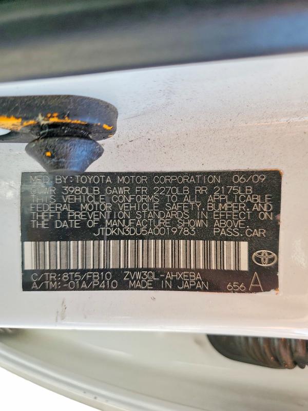 61017066 :رقم المزاد ، JTDKN3DU5A0019783 vin ، 2010 Toyota Prius مزاد بيع