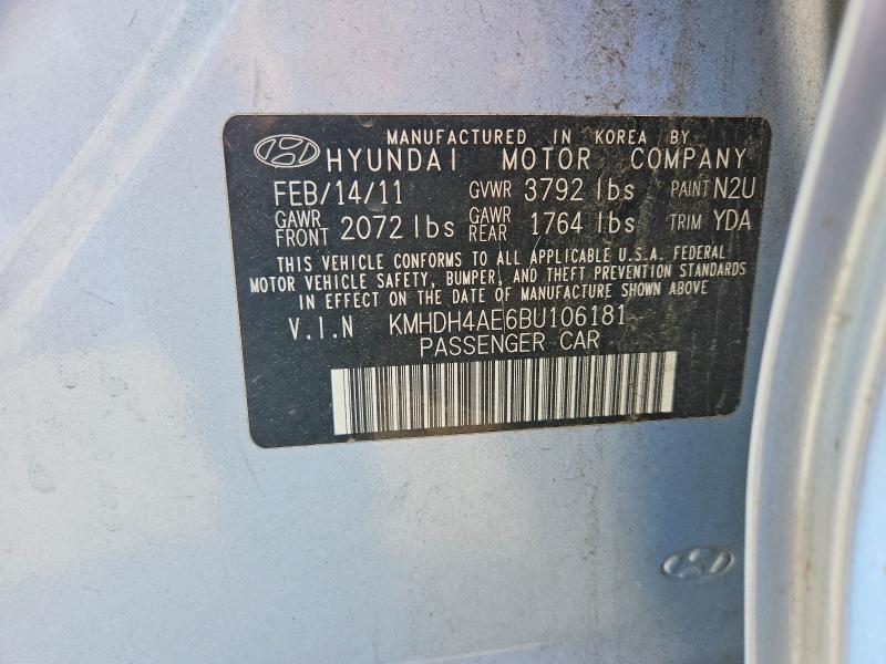 Продаж на аукціоні авто 2011 Hyundai Elantra, vin: KMHDH4AE6BU106181, номер лоту: 85995545
