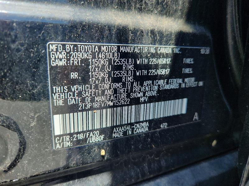 62352776 :رقم المزاد ، 2T3P1RFV7MW152622 vin ، 2021 Toyota Rav4 مزاد بيع