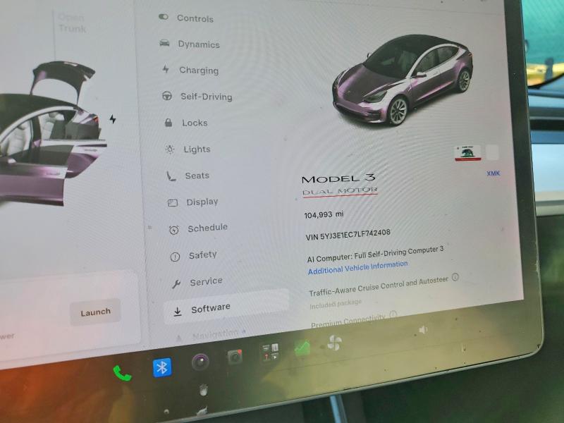 58443246 :رقم المزاد ، 5YJ3E1EC7LF742408 vin ، 2020 Tesla 3 مزاد بيع