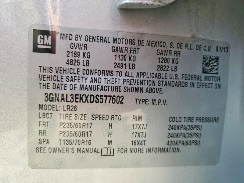 2013 Chevrolet Captiva მანქანა იყიდება აუქციონზე, vin: 3GNAL3EKXDS577602, აუქციონის ნომერი: 62459556