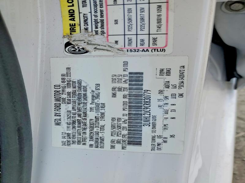 60411576 :رقم المزاد ، 3LNHL2JC9CR830779 vin ، 2012 Lincoln Mkz مزاد بيع